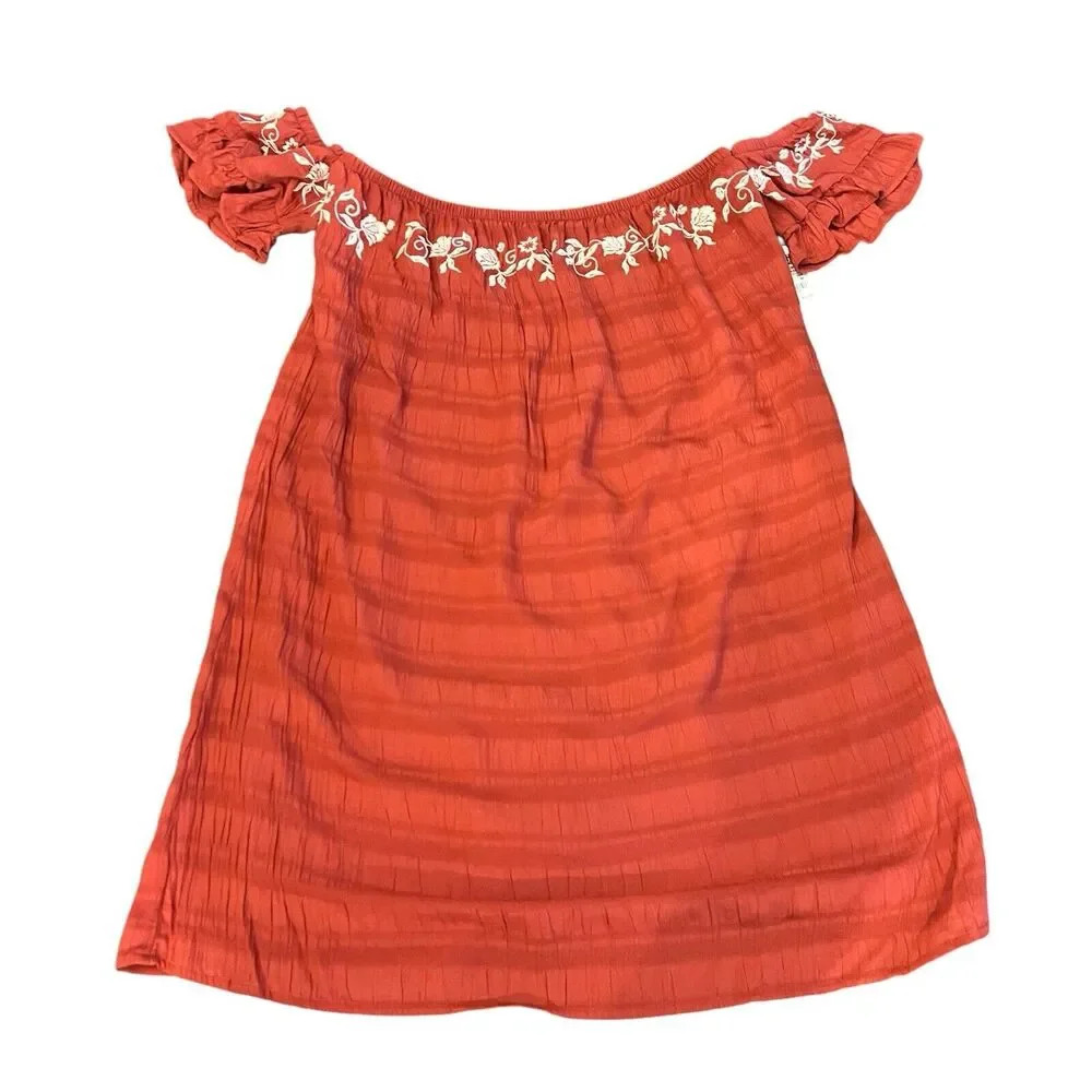 NWT Charlotte Russe Red off shoulder Embroidered‎ Boho Gauze dress Medium